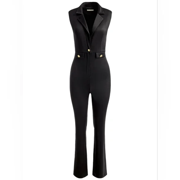 Alice and Olivia Shoshanna Sleeveless Tuxedo Jumpsuit - Picture 2 of 12